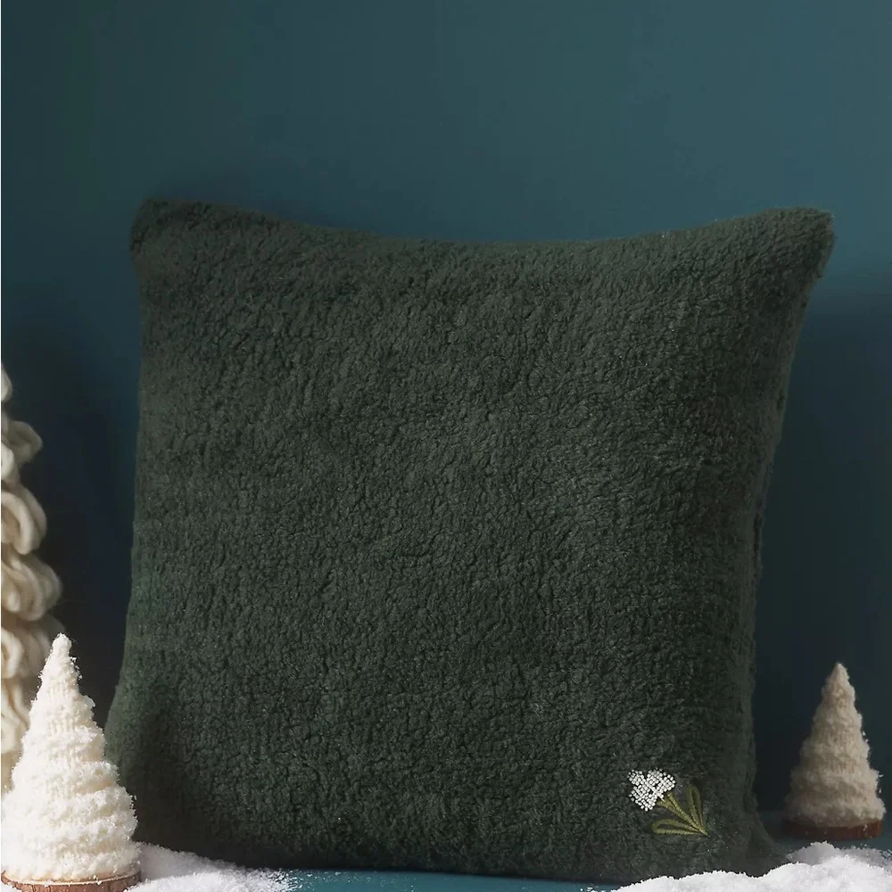 Anthropologie Mila Embroidered Faux-Shearling Pillow